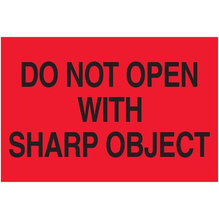 Box Partners 2 x 3 in. Do Not Open with Sharp Object LabelsFluorescent Red DL1618